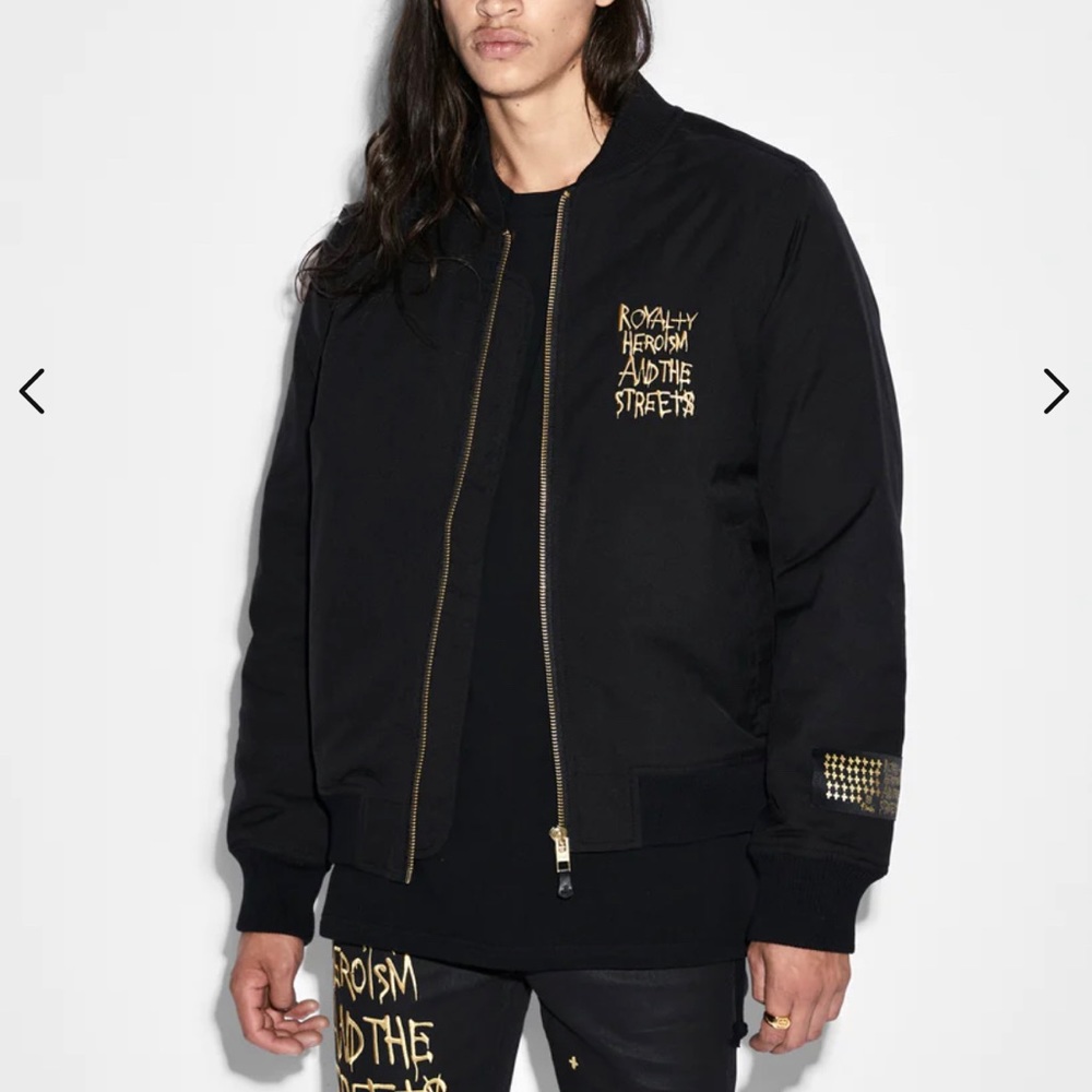 Medium weight bomber with gold detailing .